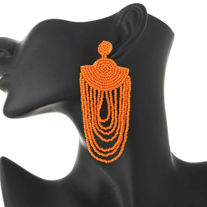 1 Pair Casual Bohemian Geometric Beaded Chain Seed Bead Drop Earrings