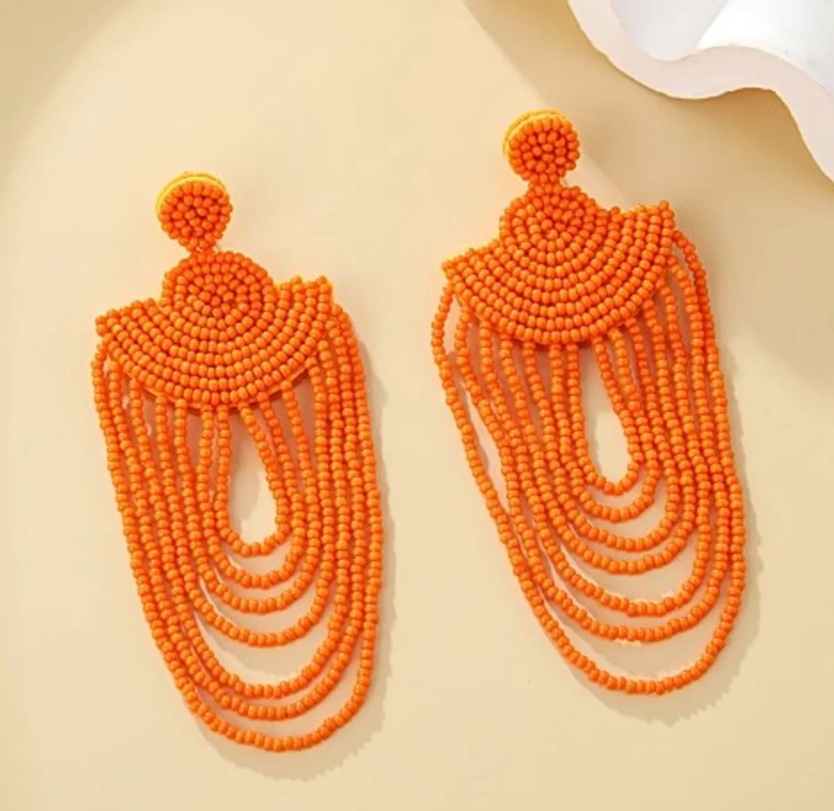 1 Pair Casual Bohemian Geometric Beaded Chain Seed Bead Drop Earrings