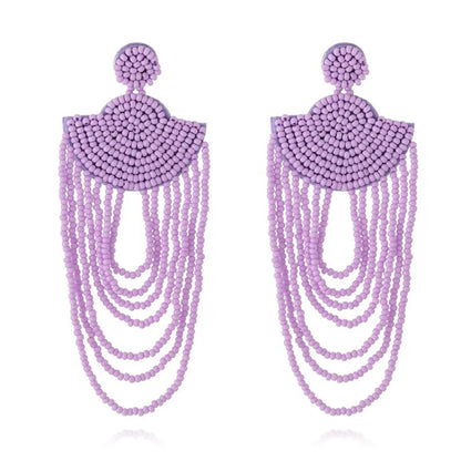 1 Pair Casual Bohemian Geometric Beaded Chain Seed Bead Drop Earrings