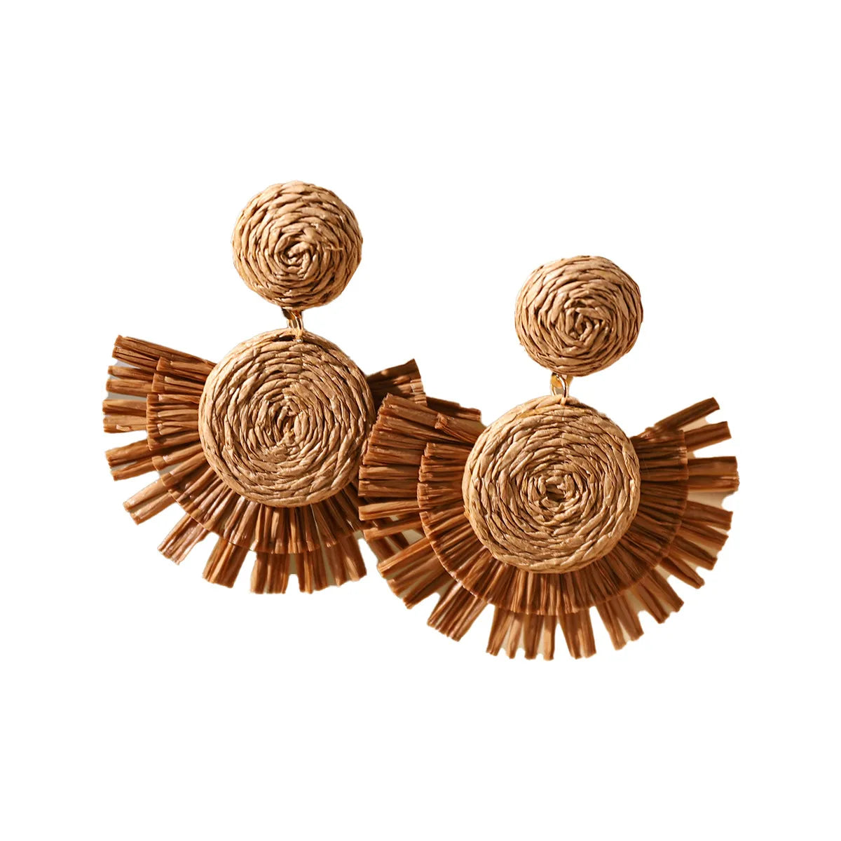 1 Pair Casual Bohemian Geometric Straw Rope Metal Drop Earrings