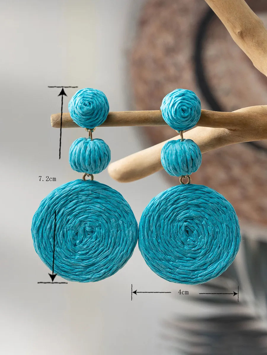 1 Pair Casual Bohemian Round Braid Wood Drop Earrings