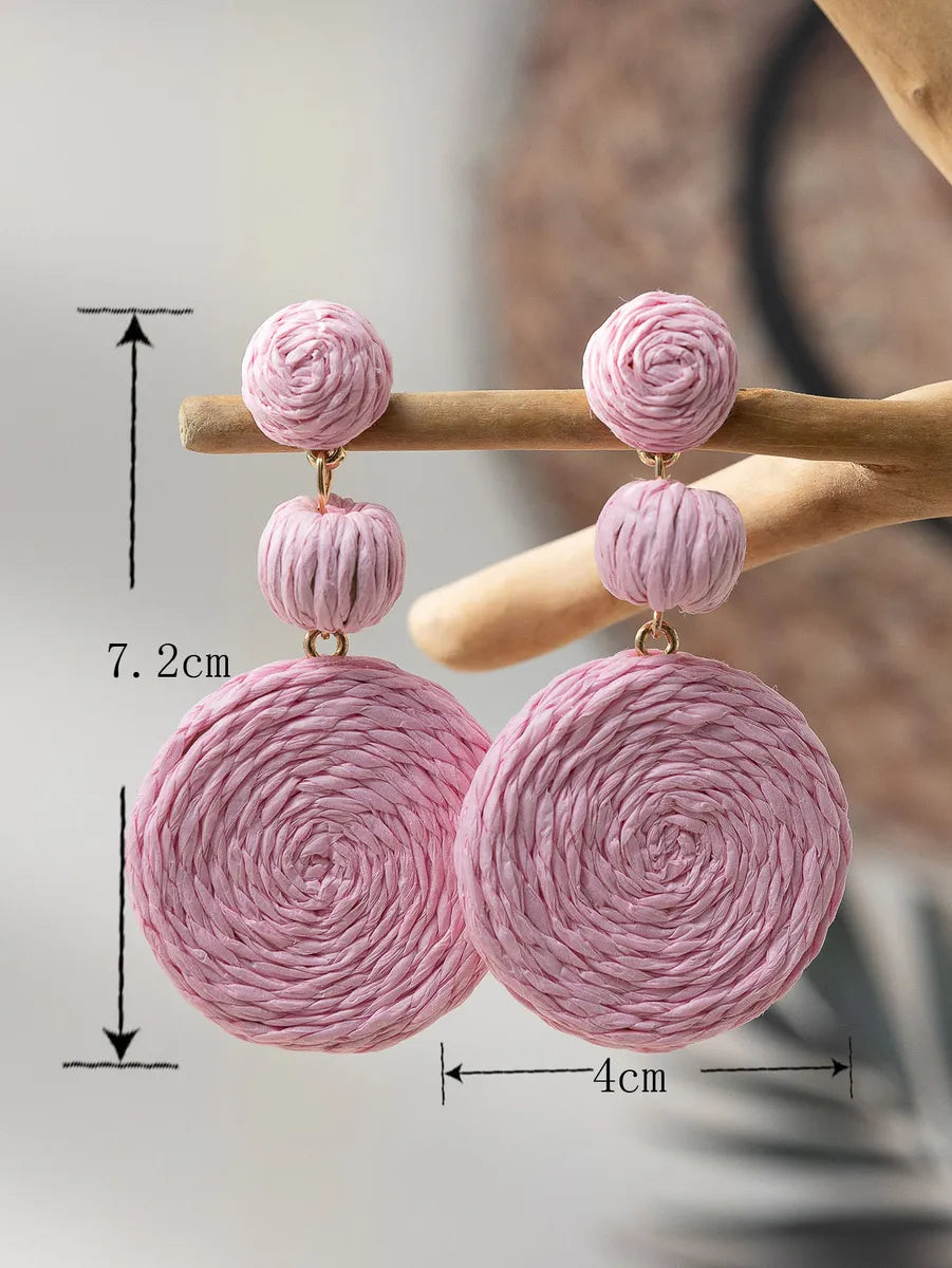 1 Pair Casual Bohemian Round Braid Wood Drop Earrings