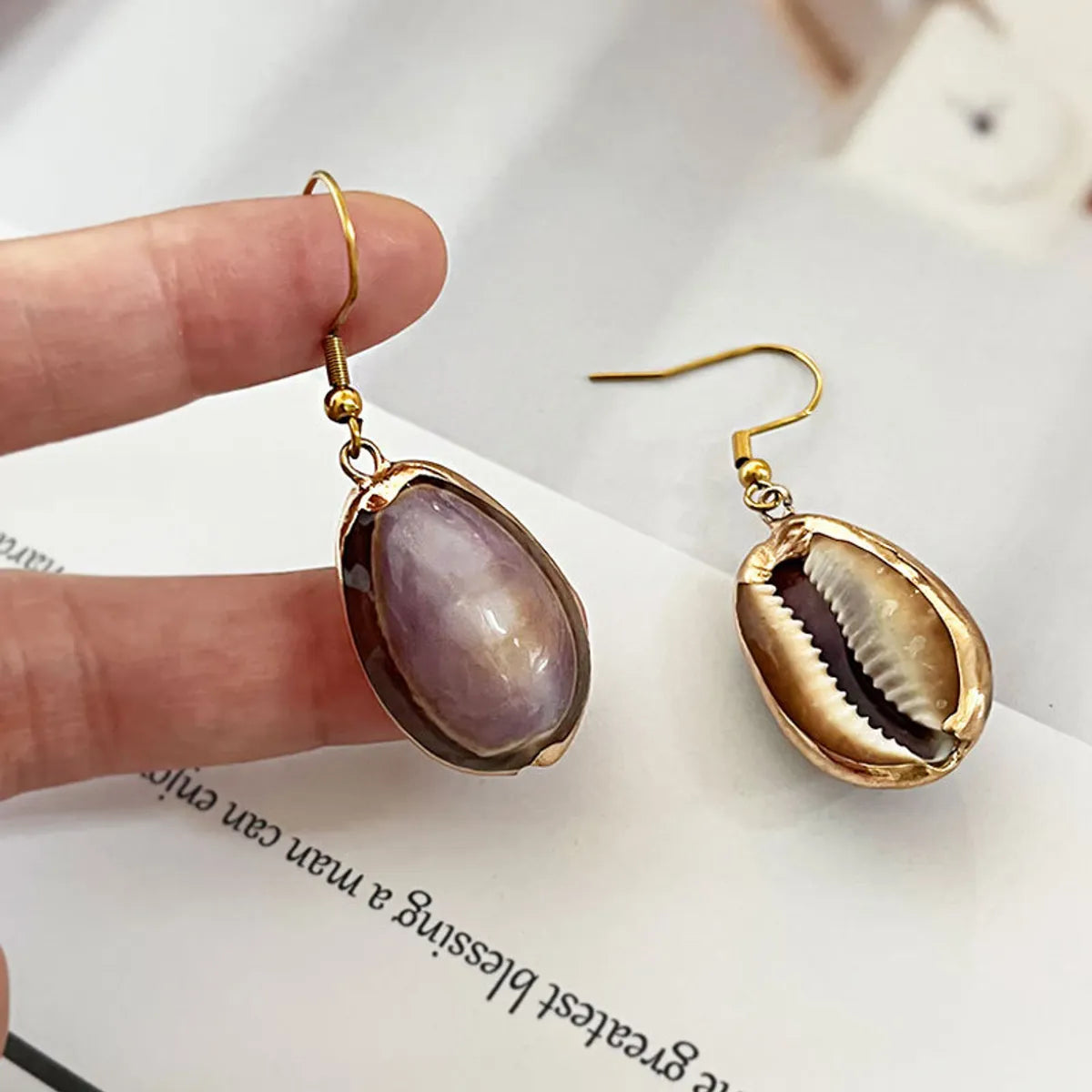 1 Pair Casual Bohemian Shell Inlay Titanium Steel Shell Drop Earrings