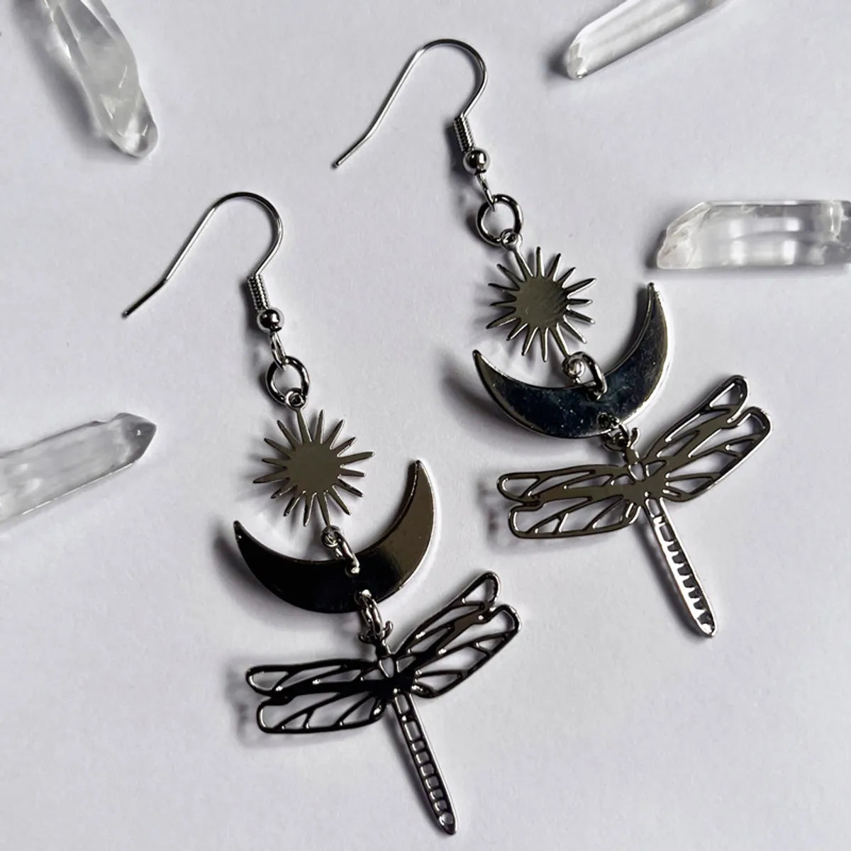 1 Pair Casual Bohemian Sun Moon Dragonfly Plating Hollow Out Alloy Drop Earrings