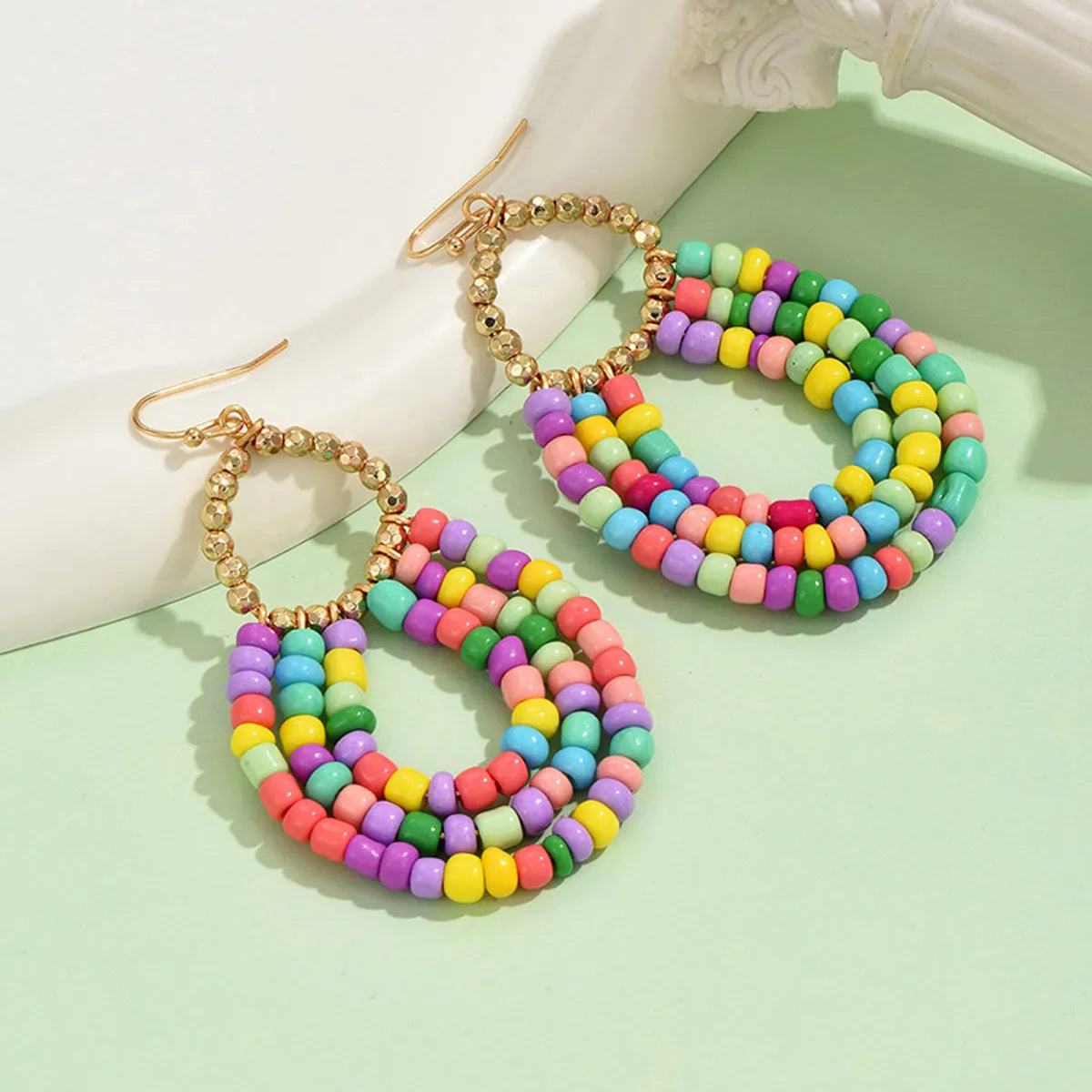 1 Pair Casual Bohemian Water Droplets Beaded Alloy Drop Earrings