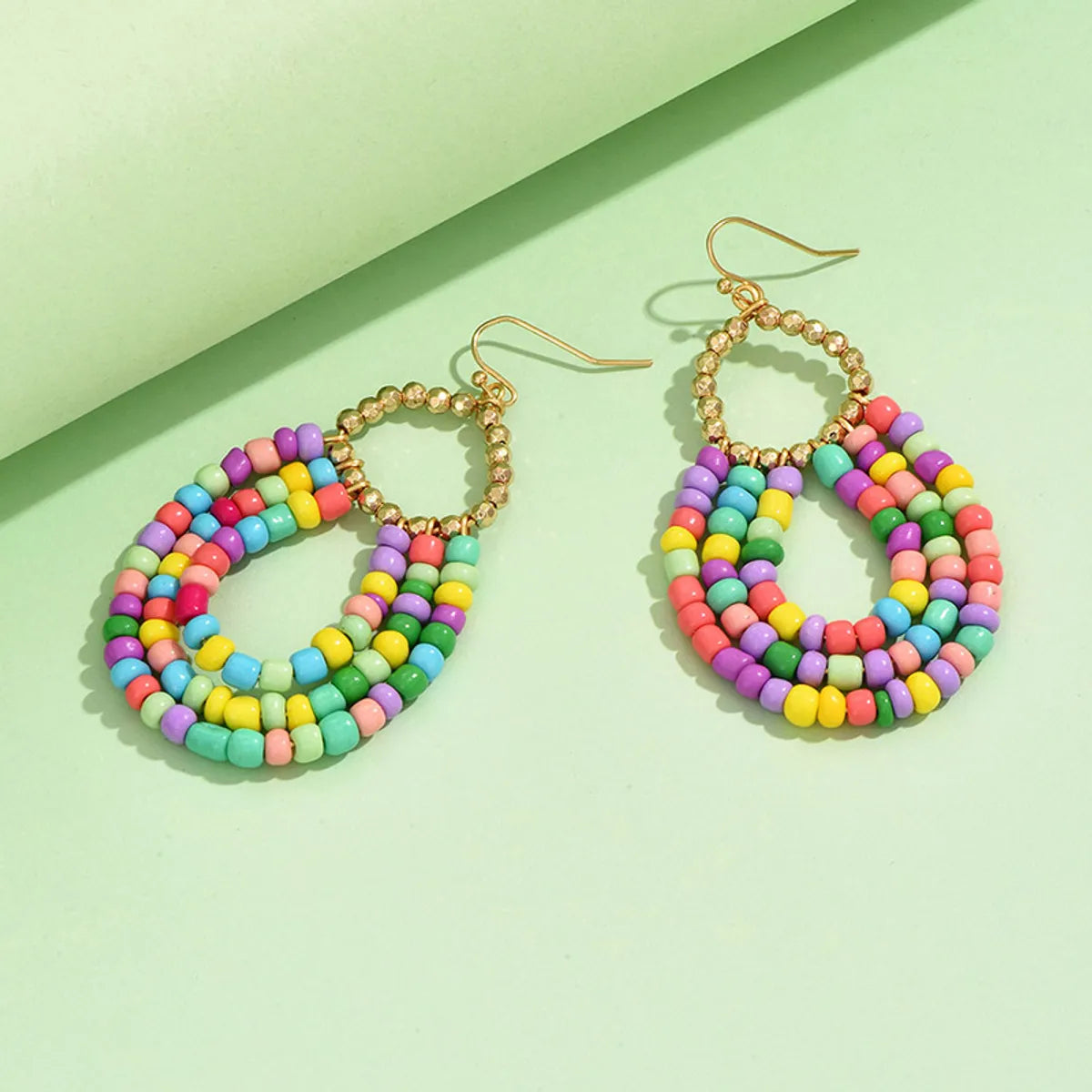 1 Pair Casual Bohemian Water Droplets Beaded Alloy Drop Earrings