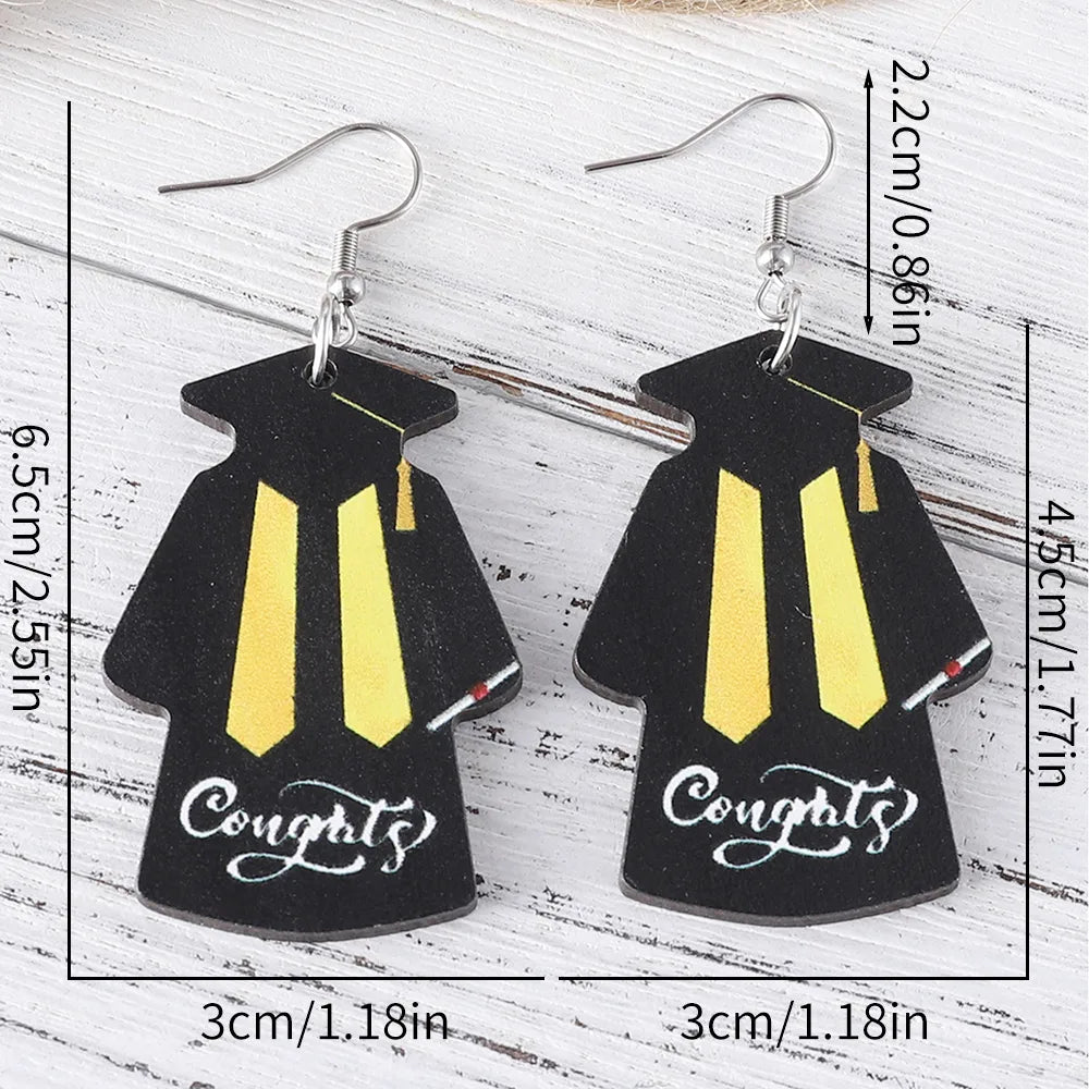 1 Pair Casual Book Doctoral Cap Wood Drop Earrings