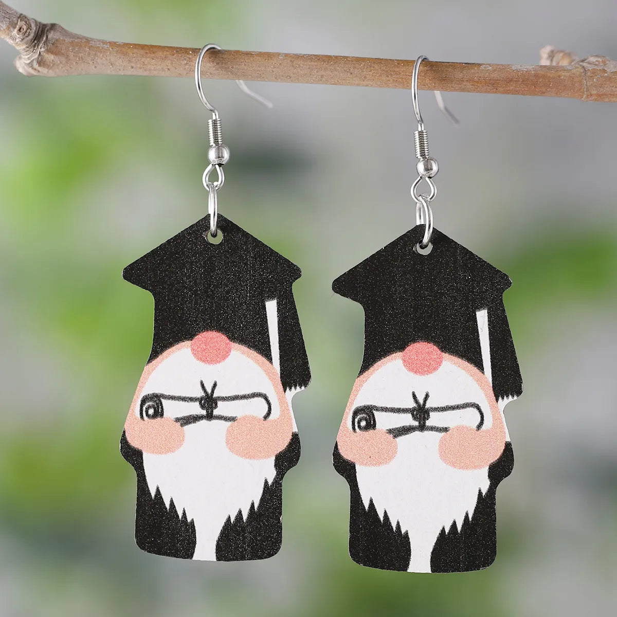 1 Pair Casual Book Doctoral Cap Wood Drop Earrings