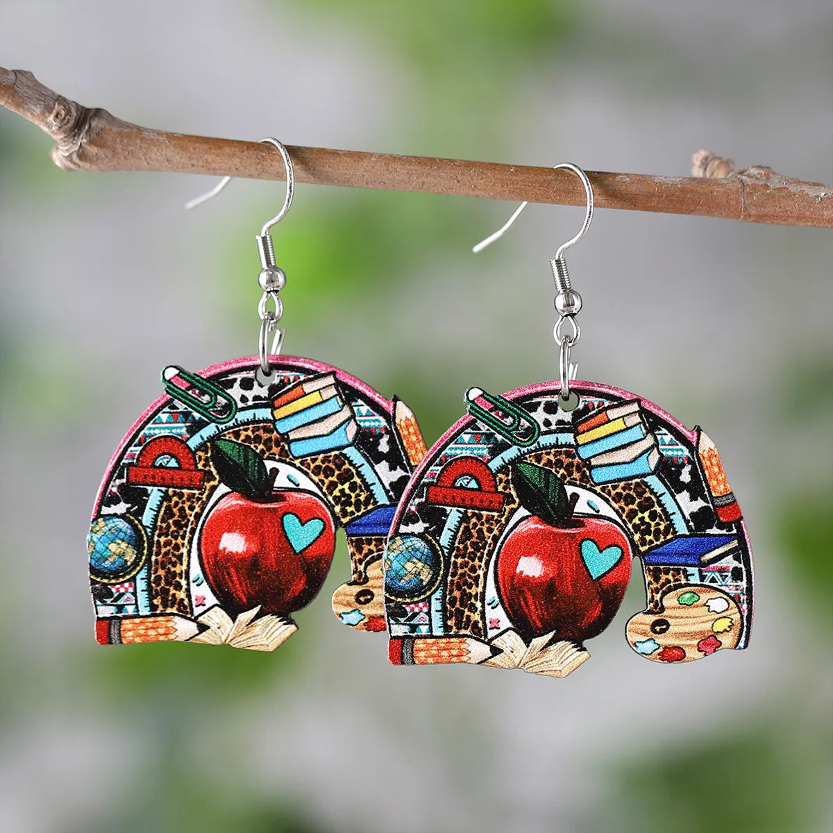 1 Pair Casual Book Doctoral Cap Wood Drop Earrings