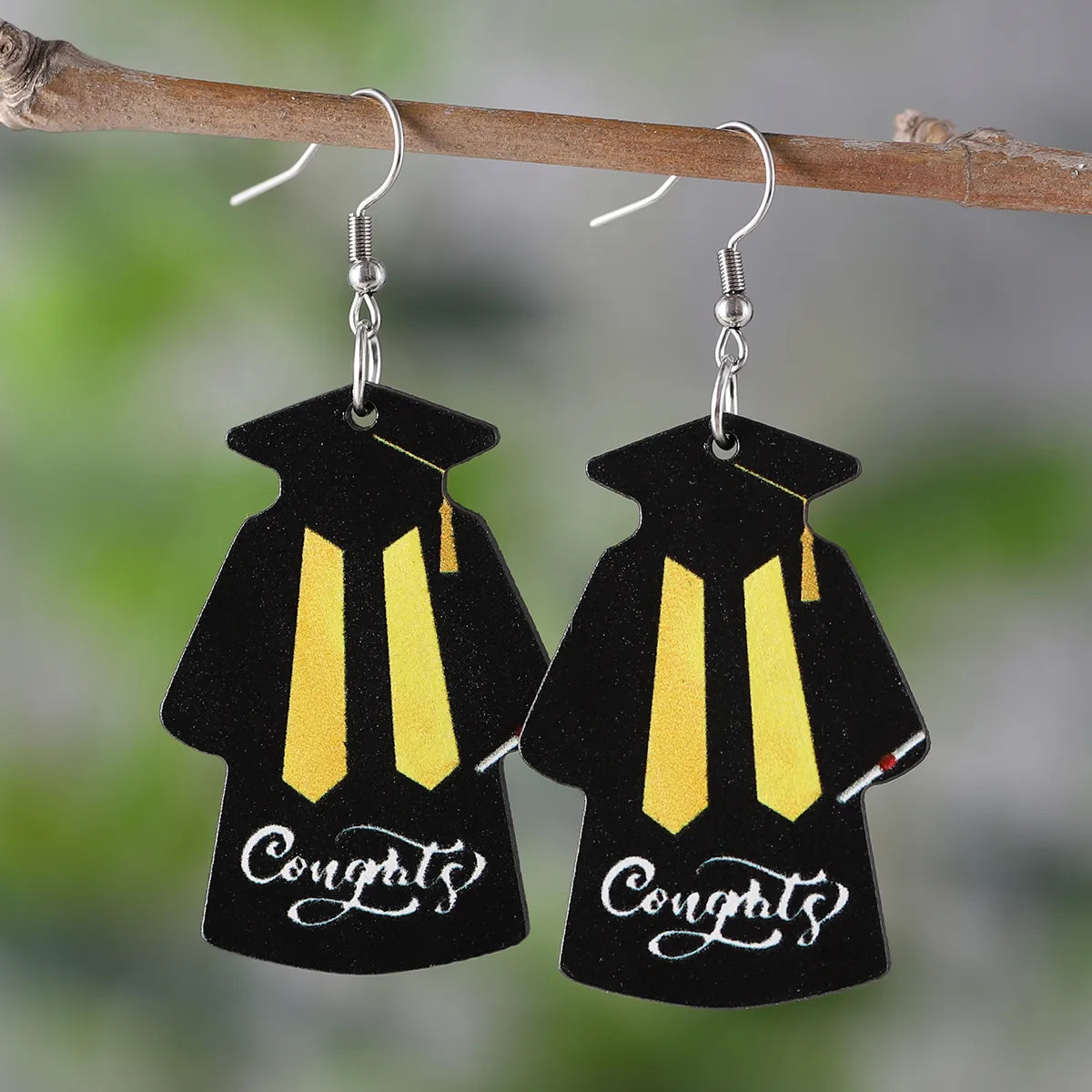 1 Pair Casual Book Doctoral Cap Wood Drop Earrings