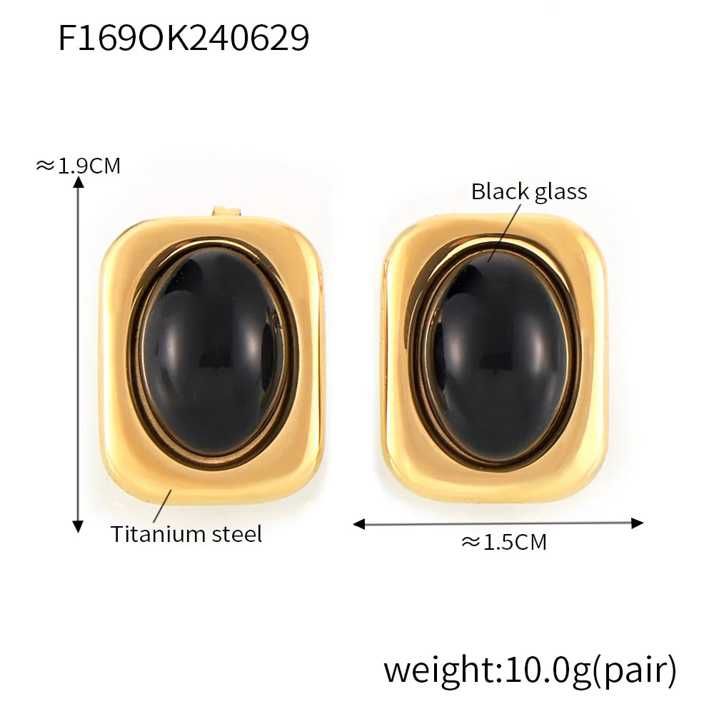 1 Pair Casual British Style Quadrilateral Oval Plating Inlay 304 Stainless Steel Glass 18K Gold Plated Ear Studs