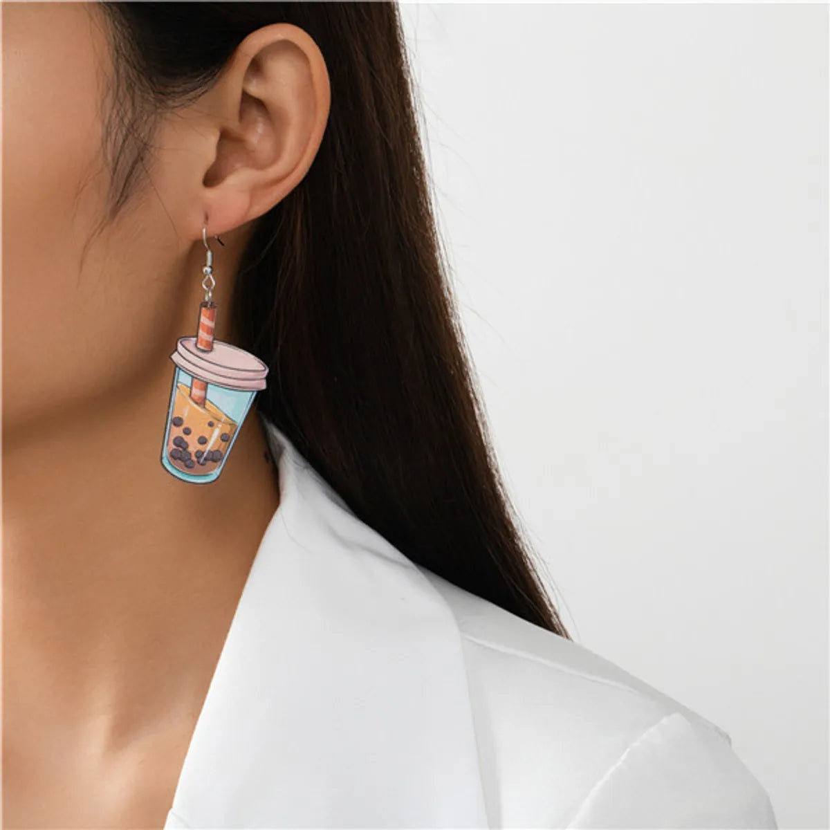 1 Pair Casual Cartoon Style Cute Milk Tea Cup Pearl Wood Drop Earrings