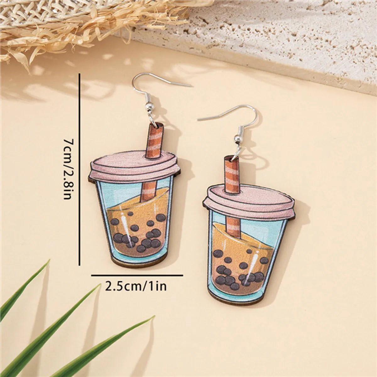 1 Pair Casual Cartoon Style Cute Milk Tea Cup Pearl Wood Drop Earrings