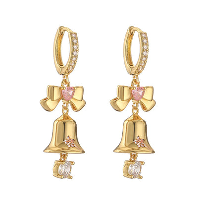 1 Pair Casual Christmas Sweet Christmas Hat Christmas Tree Santa Claus Plating Hollow Out Inlay Copper Zircon 18k Gold Plated Drop Earrings