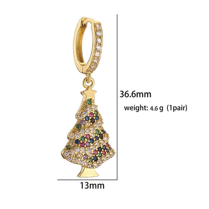 1 Pair Casual Christmas Sweet Christmas Hat Christmas Tree Santa Claus Plating Hollow Out Inlay Copper Zircon 18k Gold Plated Drop Earrings