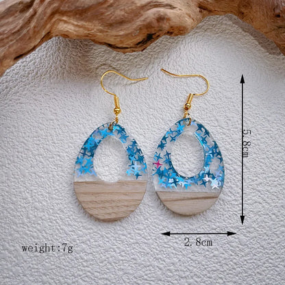 1 Pair Casual Classic Style Artistic Geometric Round Star Hollow Out Inlay Synthetic Resin Wood Artificial Pearls Drop Earrings