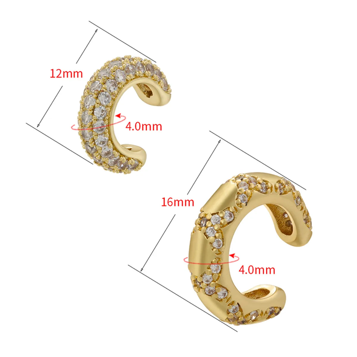 1 Pair Casual Classic Style C Shape Plating Inlay Copper Zircon 18k Gold Plated Ear Cuffs