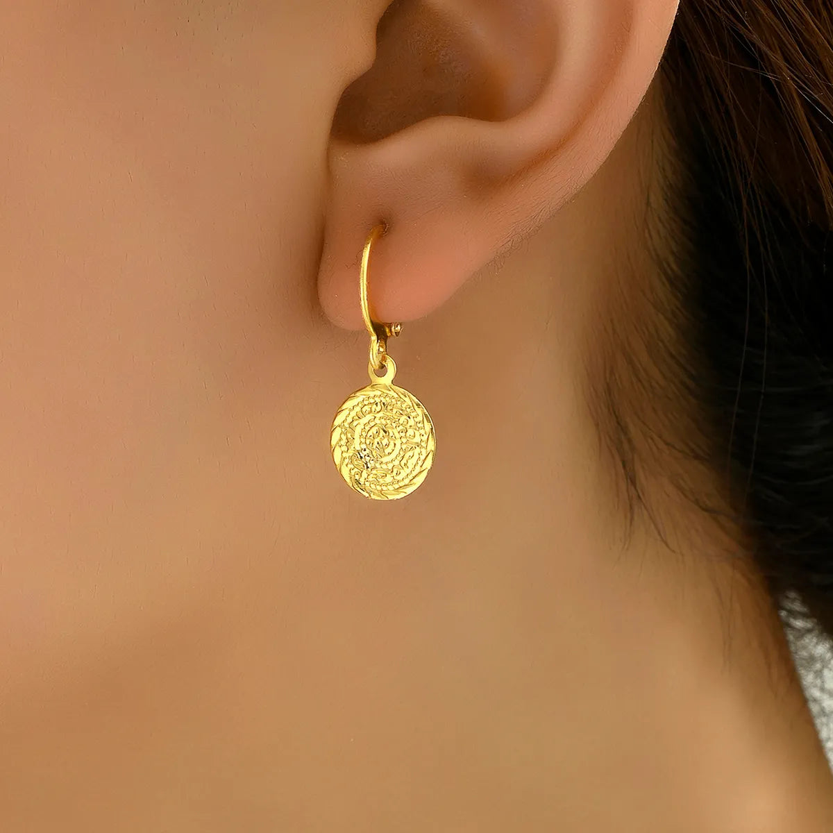 1 Pair Casual Classic Style Coin Plating Copper 18k Gold Plated Drop Earrings