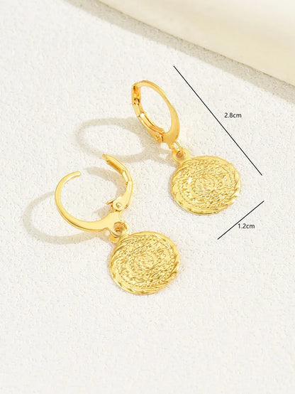 1 Pair Casual Classic Style Coin Plating Copper 18k Gold Plated Drop Earrings