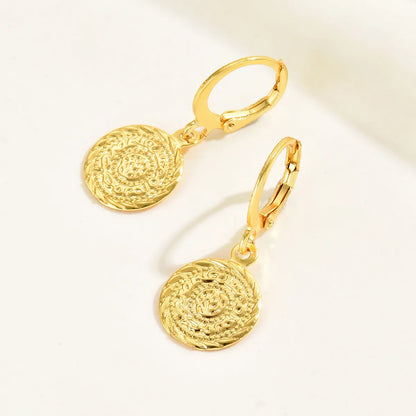 1 Pair Casual Classic Style Coin Plating Copper 18k Gold Plated Drop Earrings