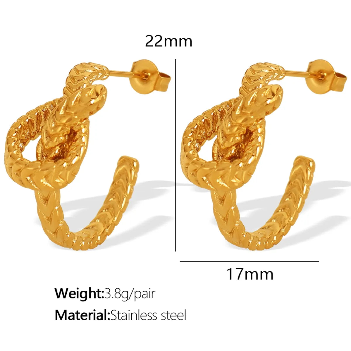 1 Pair Casual Classic Style Commute C Shape Knot Polishing 304 Stainless Steel 18K Gold Plated Ear Studs