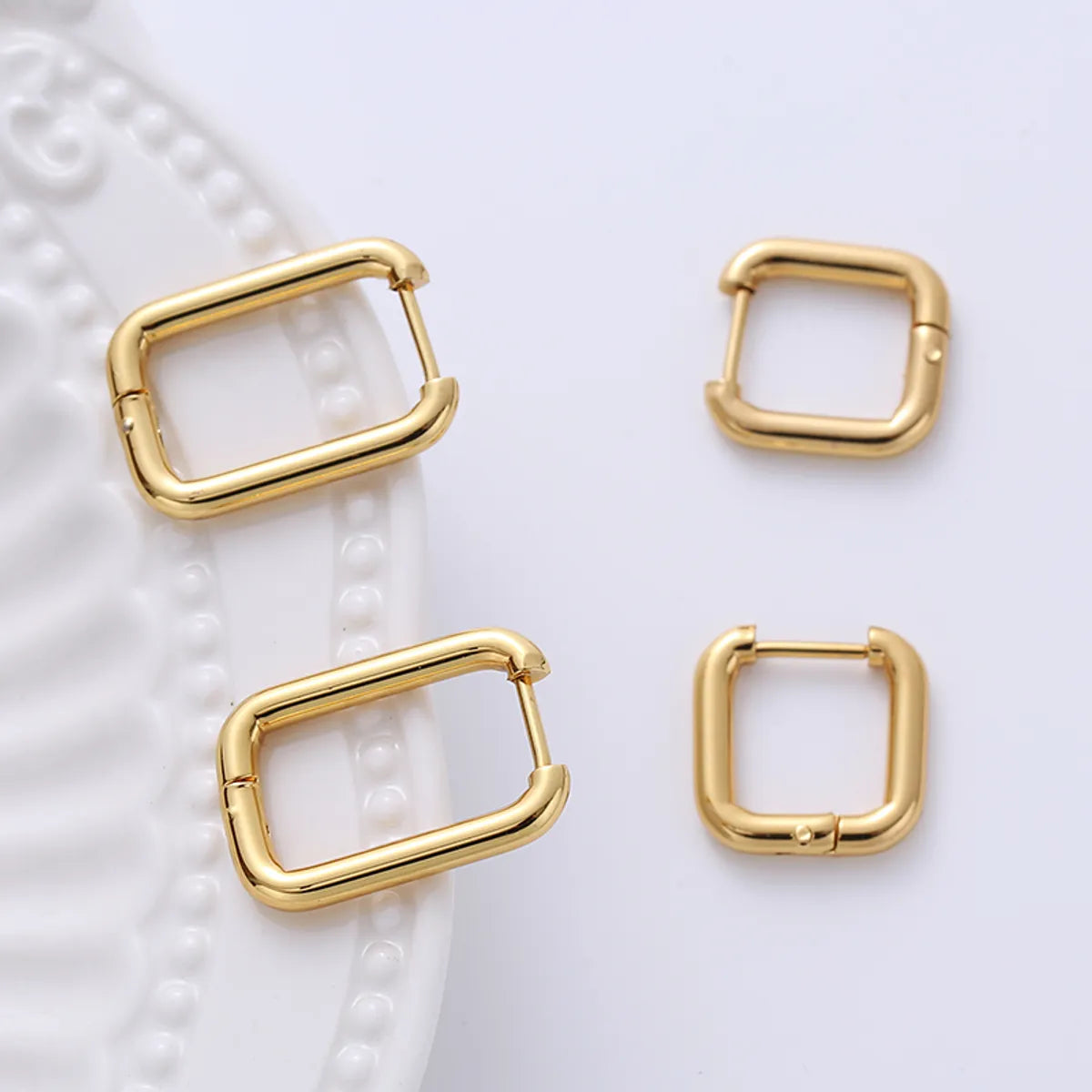 1 Pair Casual Classic Style Commute Hexagon Quadrilateral Circle Stainless Steel Plating Metal Earrings