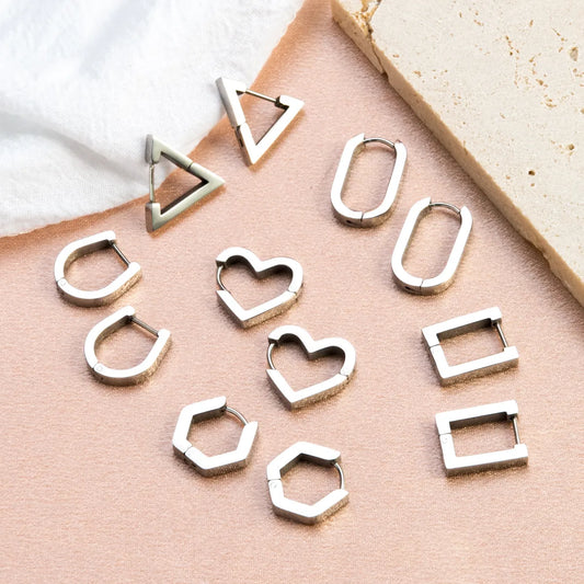 1 Pair Casual Classic Style Commute U Shape Square Heart Shape Plating Stainless Steel Silver Plated Earrings