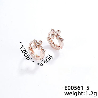 1 Pair Casual Classic Style Cross Copper Zircon Silver Plated Hoop Earrings