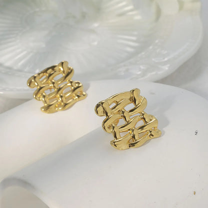 1 Pair Casual Classic Style Fence Square Chicken Crown Asymmetrical Plating Hollow Out 304 Stainless Steel 14K Gold Plated Ear Studs