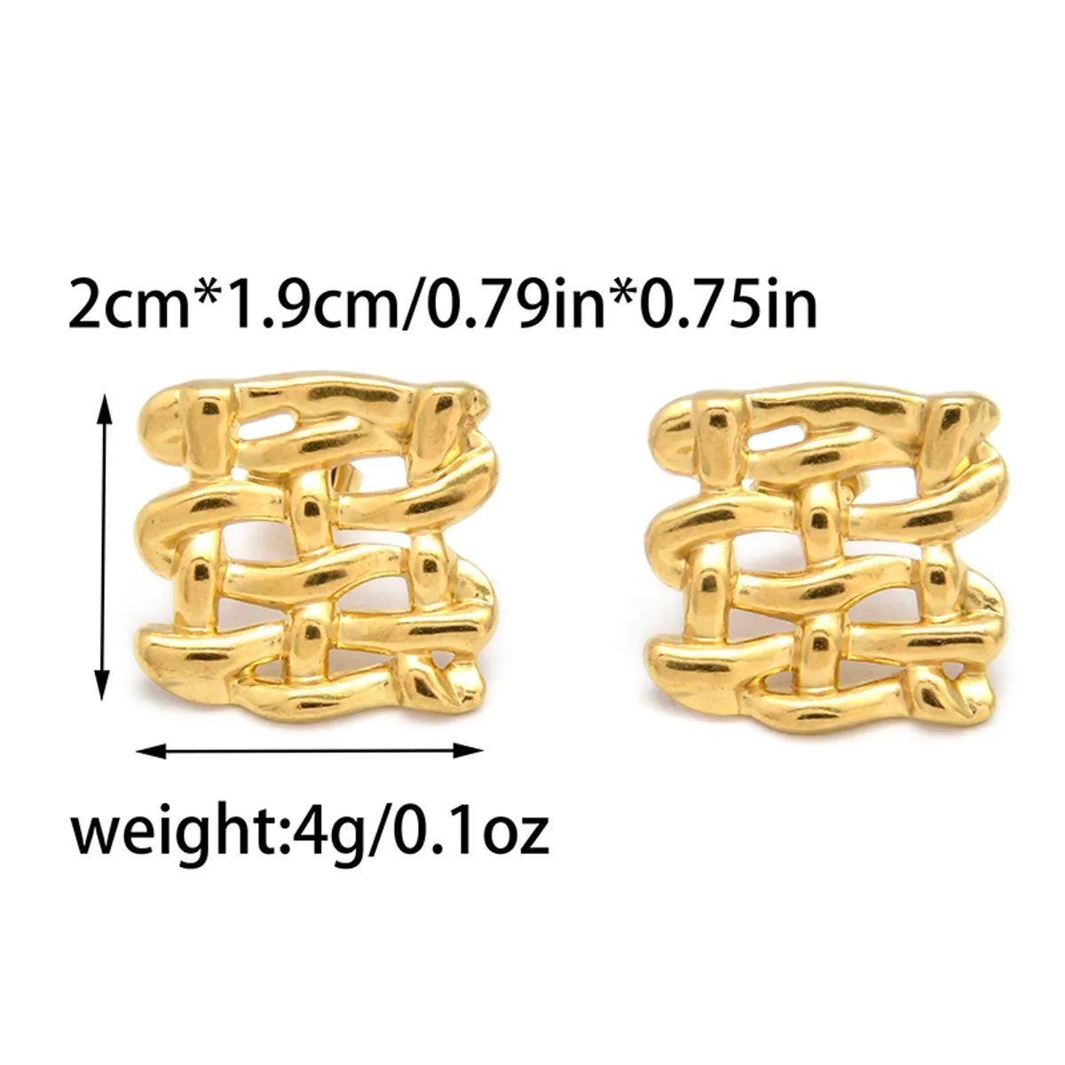 1 Pair Casual Classic Style Fence Square Chicken Crown Asymmetrical Plating Hollow Out 304 Stainless Steel 14K Gold Plated Ear Studs