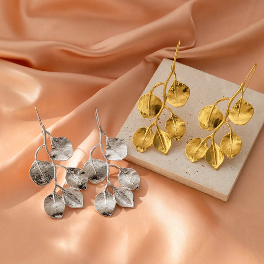 1 Pair Casual Classic Style Roman Style Asymmetrical Leaf Asymmetrical Plating Titanium Steel Drop Earrings