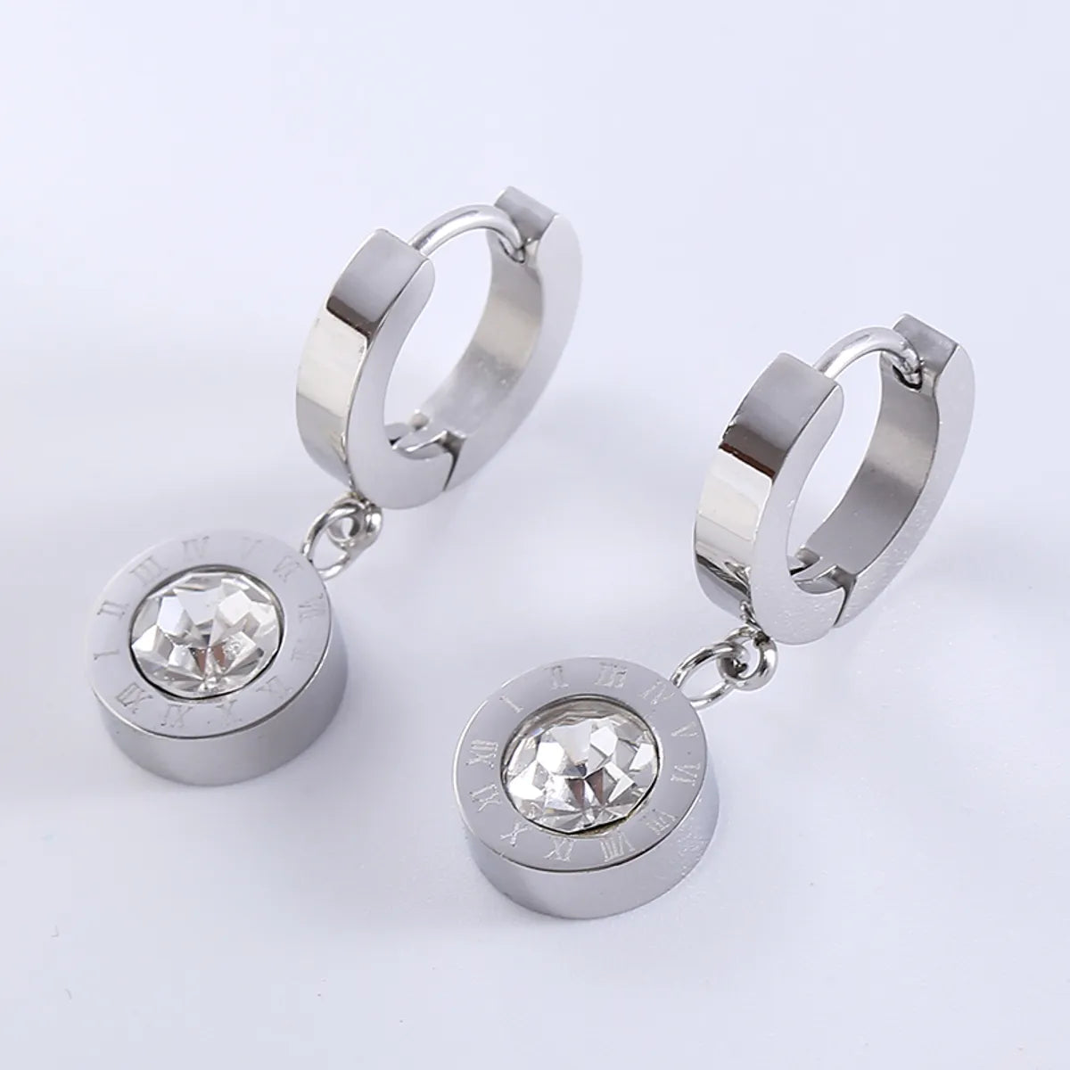 1 Pair Casual Classic Style Roman Style Round Plating Inlay Stainless Steel Zircon 18k Gold Plated Dangling Earrings