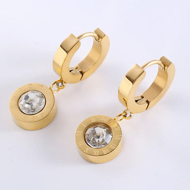 1 Pair Casual Classic Style Roman Style Round Plating Inlay Stainless Steel Zircon 18k Gold Plated Dangling Earrings