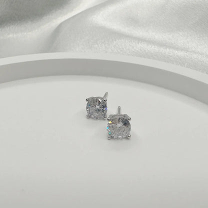 1 Pair Casual Classic Style Shiny Round Plating Inlay Sterling Silver Zircon 18k Gold Plated White Gold Plated Ear Studs