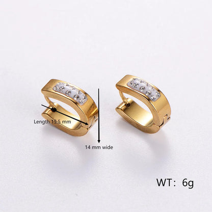 1 Pair Casual Classic Style Solid Color Plating Inlay Stainless Steel Rhinestones 18k Gold Plated Ear Clip