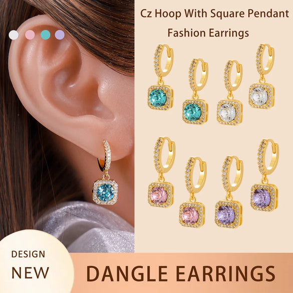 1 Pair Casual Classic Style Square Inlay Copper Zircon Drop Earrings
