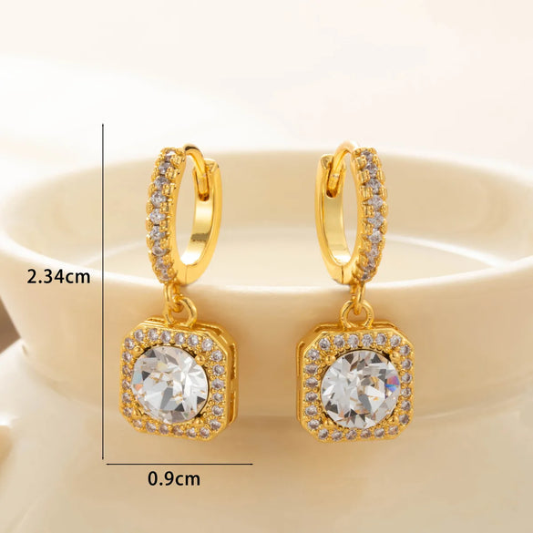 1 Pair Casual Classic Style Square Inlay Copper Zircon Drop Earrings