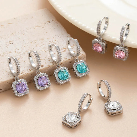 1 Pair Casual Classic Style Square Inlay Copper Zircon Drop Earrings