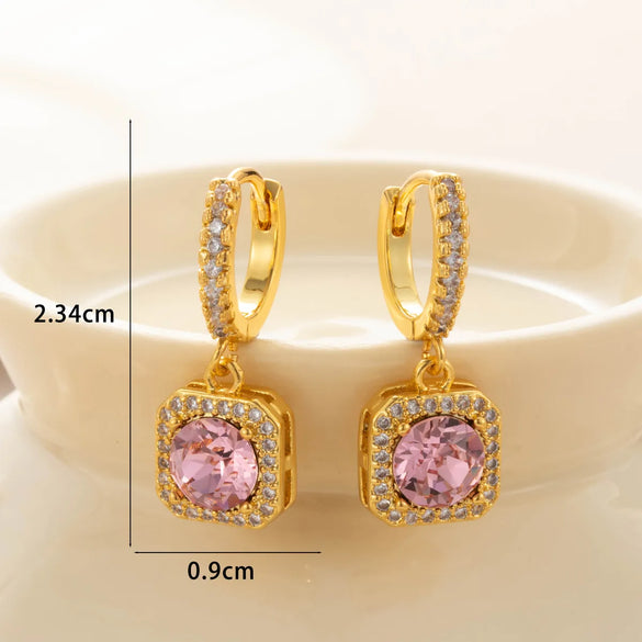 1 Pair Casual Classic Style Square Inlay Copper Zircon Drop Earrings