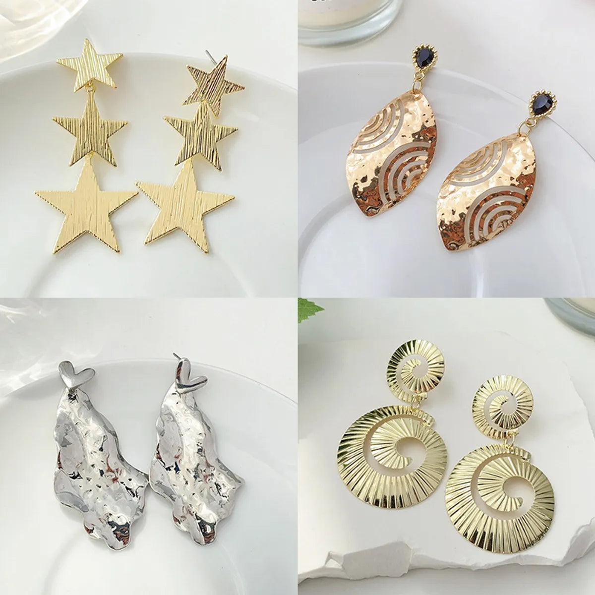 1 Pair Casual Classic Style Star Waves Plating Alloy Drop Earrings