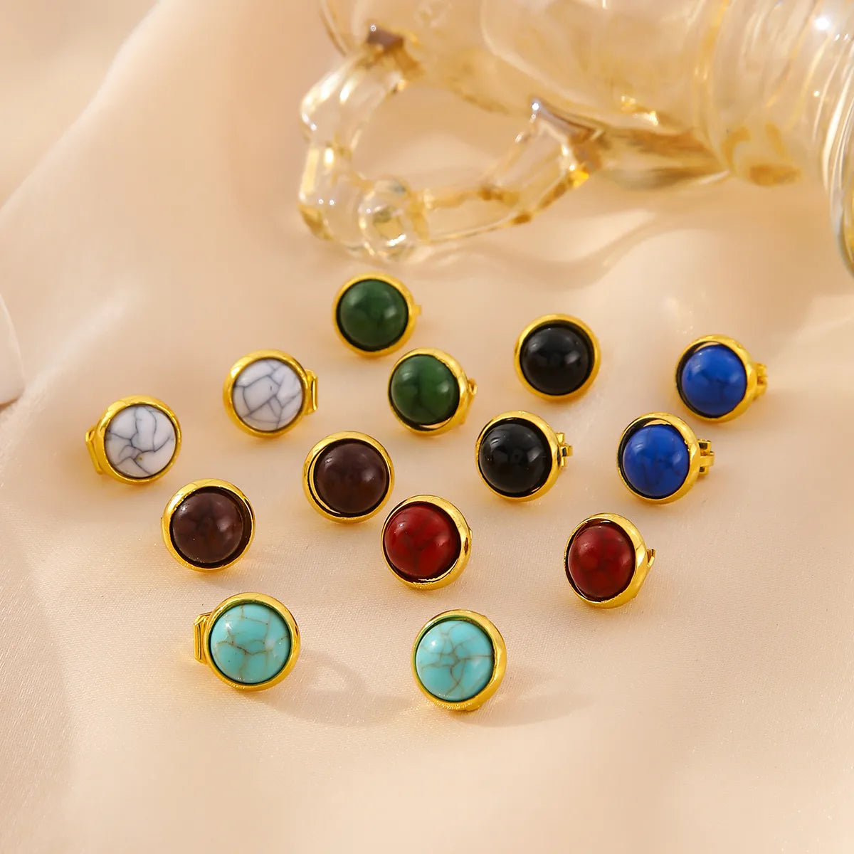 1 Pair Casual Classical Retro Round Plating Inlay Copper Turquoise 18K Gold Plated Ear Cuffs