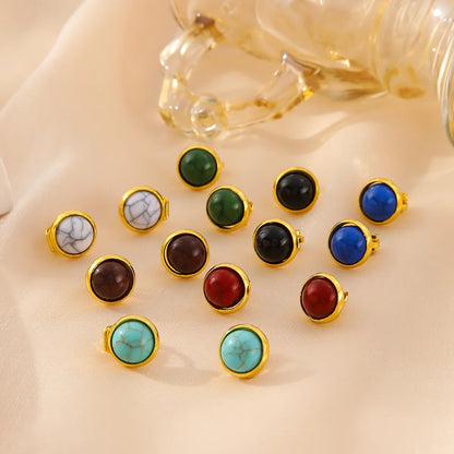 1 Pair Casual Classical Retro Round Plating Inlay Copper Turquoise 18K Gold Plated Ear Cuffs