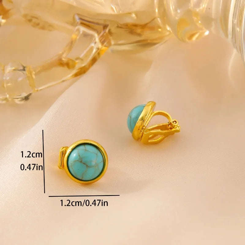 1 Pair Casual Classical Retro Round Plating Inlay Copper Turquoise 18K Gold Plated Ear Cuffs