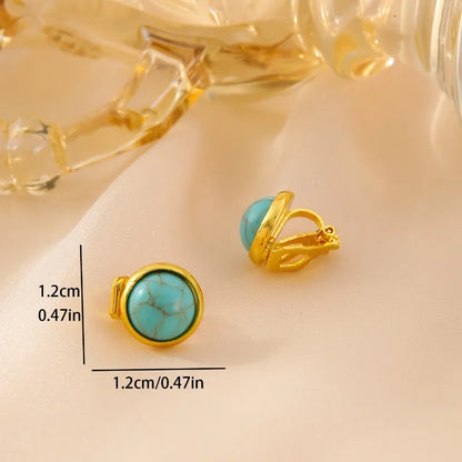 1 Pair Casual Classical Retro Round Plating Inlay Copper Turquoise 18K Gold Plated Ear Cuffs