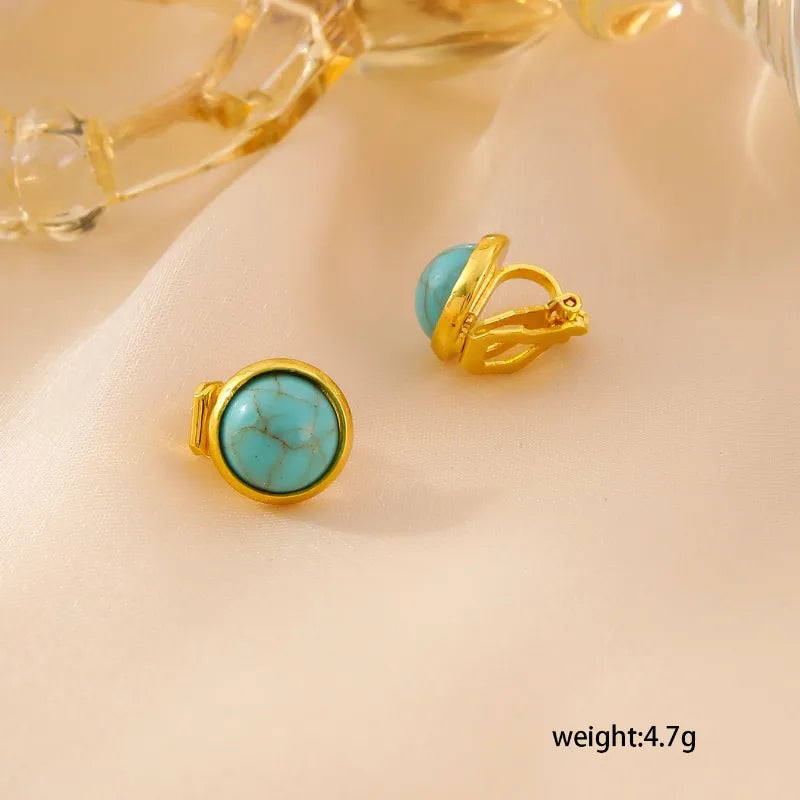 1 Pair Casual Classical Retro Round Plating Inlay Copper Turquoise 18K Gold Plated Ear Cuffs