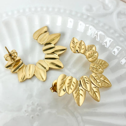 1 Pair Casual Classical Romantic Leaves Plating Stainless Steel Gold Plated Ear Studs