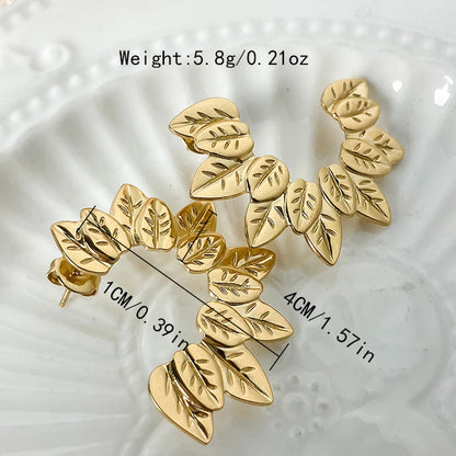 1 Pair Casual Classical Romantic Leaves Plating Stainless Steel Gold Plated Ear Studs