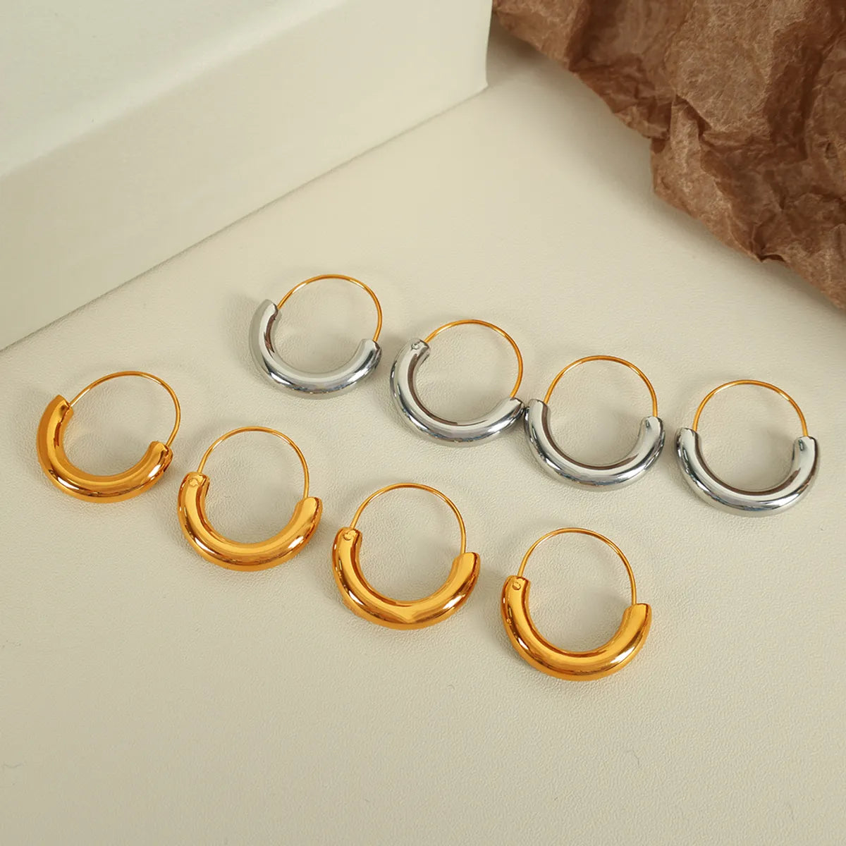 1 Pair Casual Commute IG Style Semicircle Polishing 304 Stainless Steel 18K Gold Plated Earrings