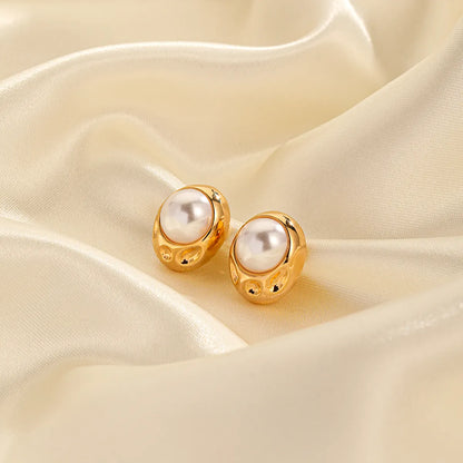 1 Pair Casual Commute Irregular Plating Inlay Copper Freshwater Pearl 18k Gold Plated Ear Studs