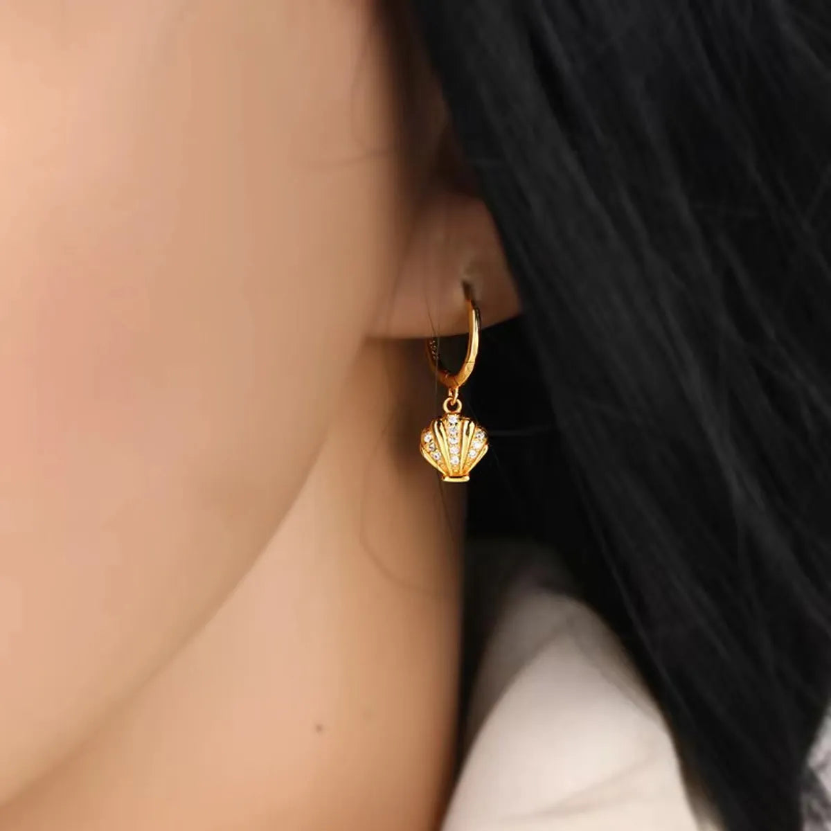 1 Pair Casual Commute Shell Plating Inlay Sterling Silver Zircon 18k Gold Plated Rhodium Plated Drop Earrings